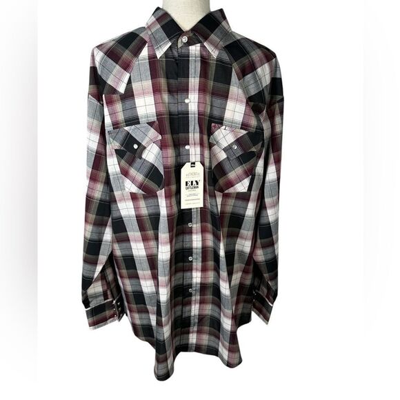 Ely Cattlemen Mens Long Sleeve Plaid Pearl Snap Western Long Sleeve Shirt - Picture 1 of 6